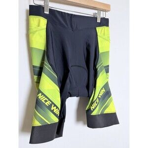 NICEWIN Mens Padded Cycling Shorts Large Black Green Bike Shorts Chamois Zip Poc